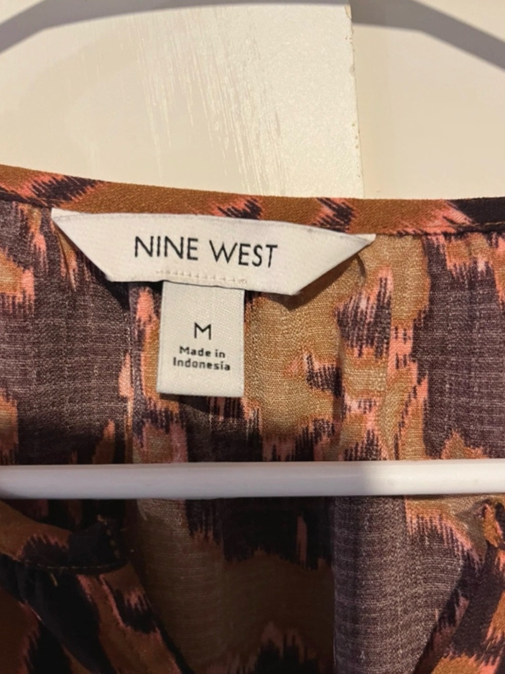 Nine West Tan, Black & Pink Abstract Button-Front Blouse - Picture 3 of 3